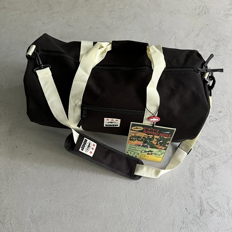 Cortez Alcatraz Duffle Bag - Black with Beige Straps -1