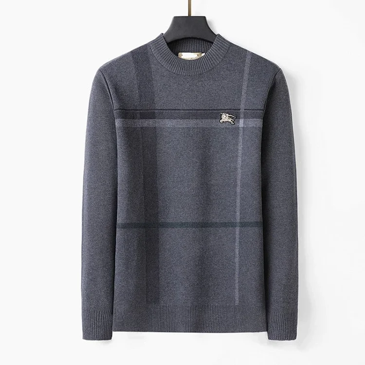  Men's Classic Plaid Knit Sweater with Embroidered Logo [2 styles]
