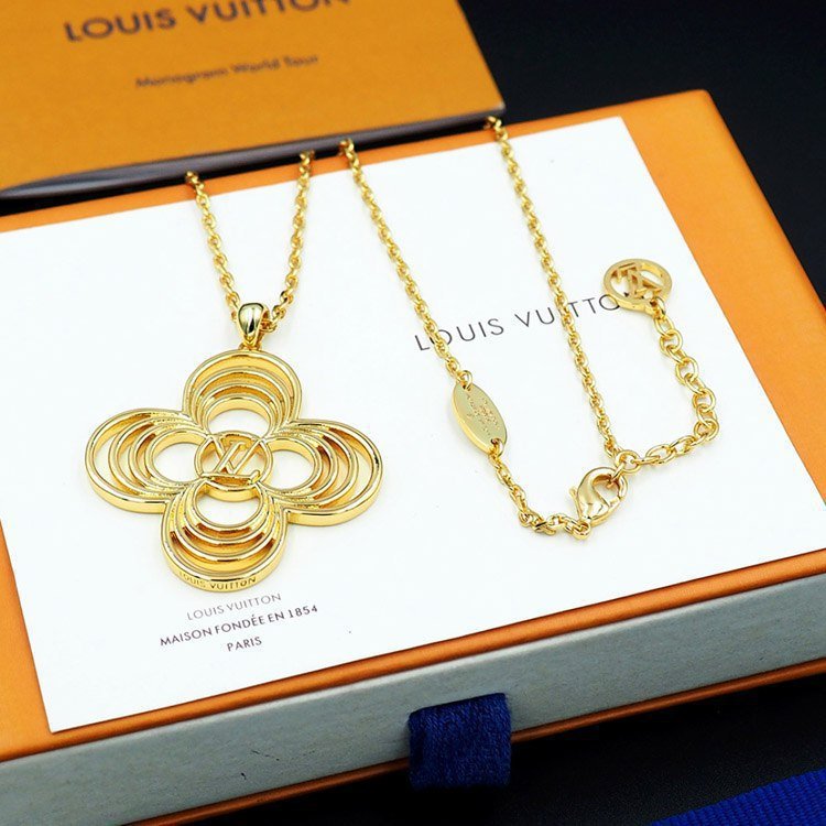 Louis Vuitton LV Floral Round Flower Hollow Metal Wire Outline Necklace -2
