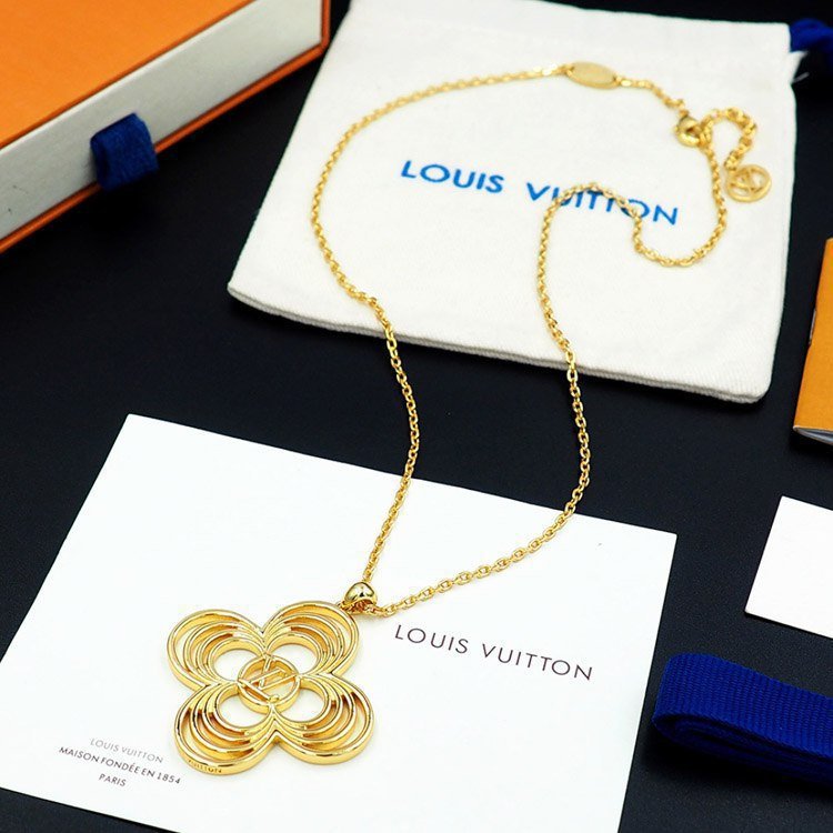 Louis Vuitton LV Floral Round Flower Hollow Metal Wire Outline Necklace -3
