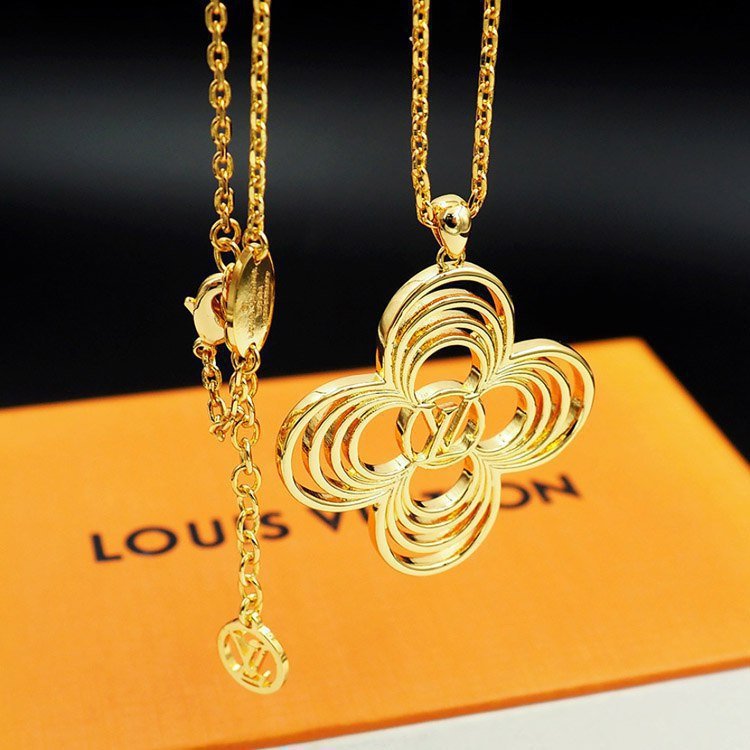 Louis Vuitton LV Floral Round Flower Hollow Metal Wire Outline Necklace -4