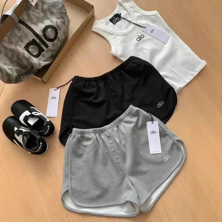 ALO Letter Elastic Waist Casual Sports Fitness Shorts [2 styles] -3