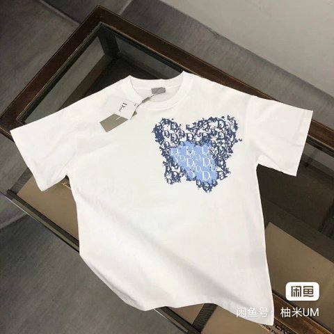 Blue Floral Graphic White T-Sh