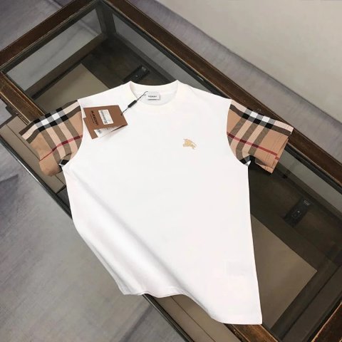 Burberry Check Sleeve White T-
