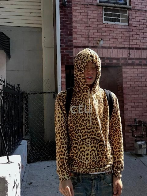 Celine Leopard Print Zip Hoodi