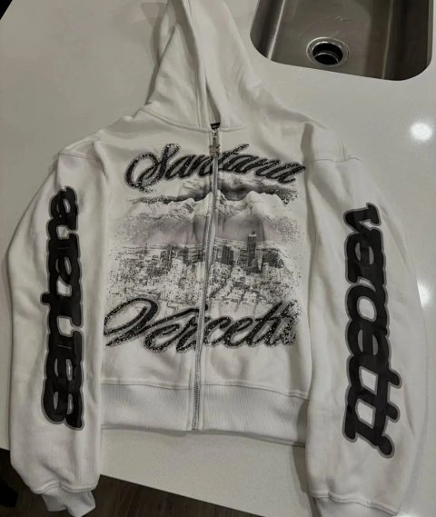 Graphic Print Gray Zip Hoodie