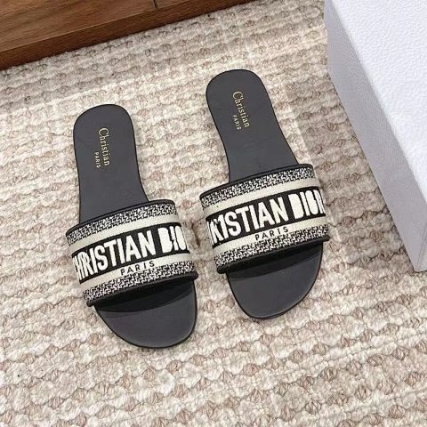 Letter Embroidered Flat Slides