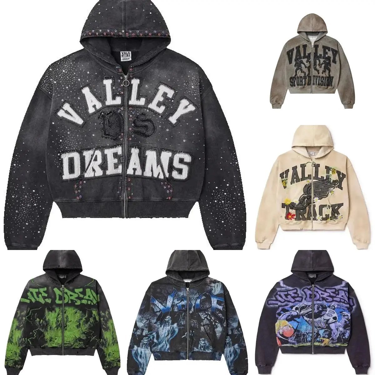 Rock Print Loose Zip Hoodie