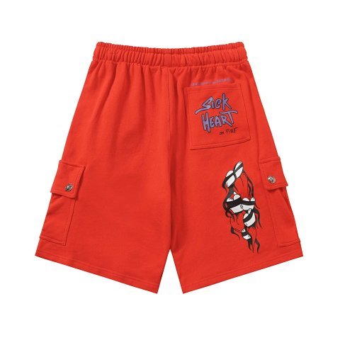 Red Cartoon Patch Casual Short