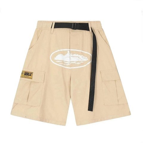 Khaki Logo Belted Cargo Shorts