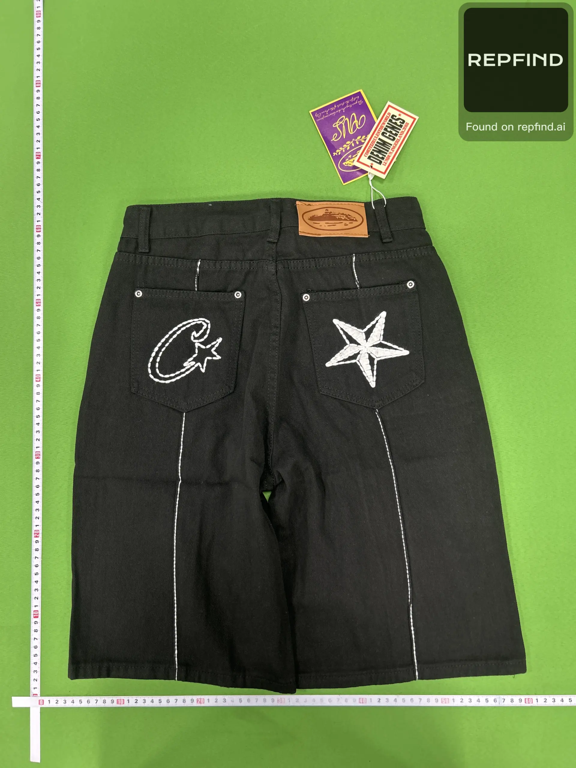 Corteiz Star Embroidered Distressed Denim Shorts -3