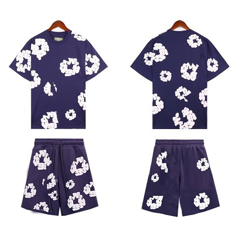 Denim Cotton Flower Print T-Sh