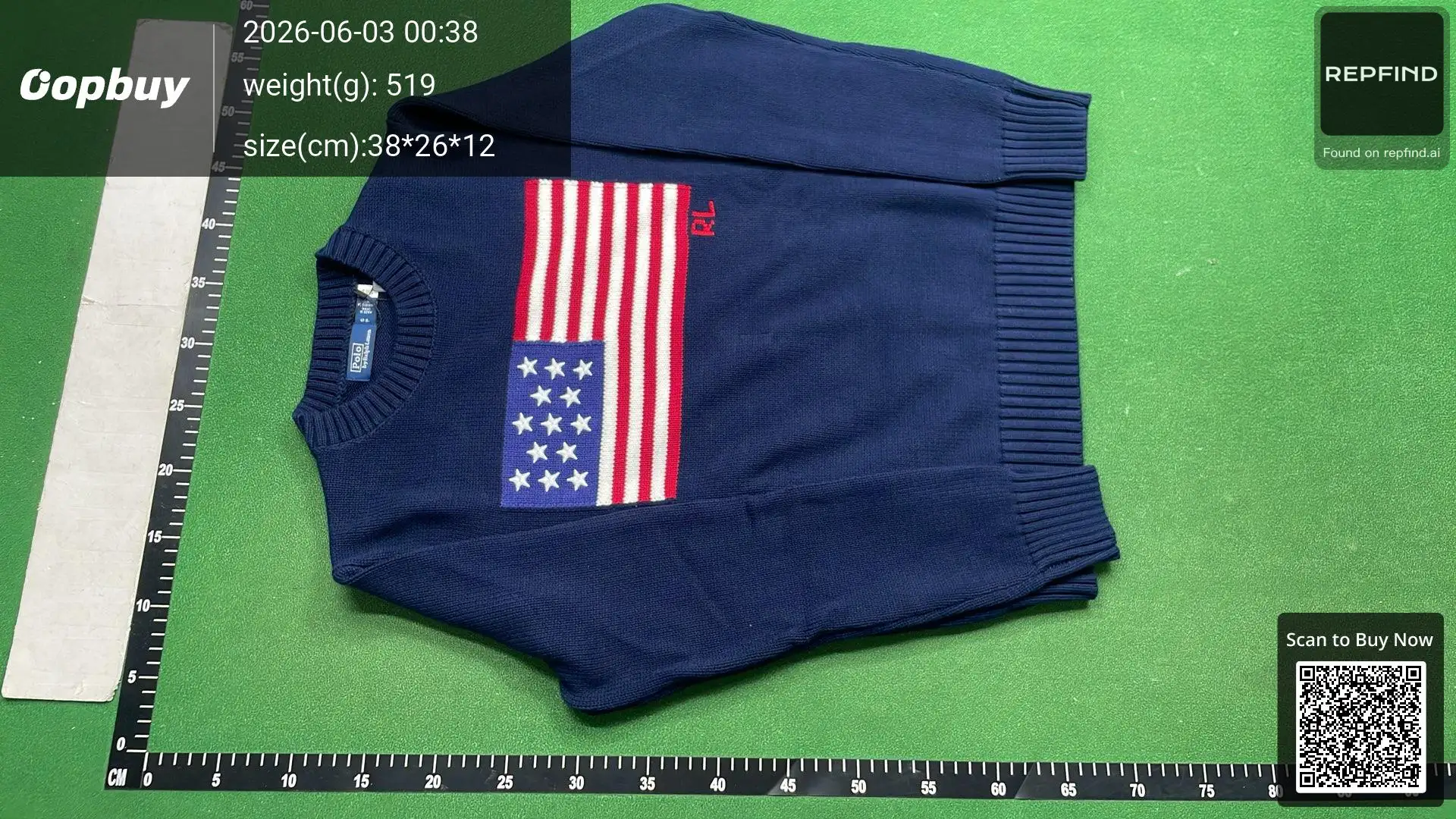 RL Flag Pattern Loose Crewneck Knit Sweater -4