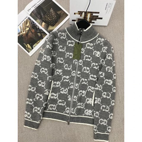 Double G Monogram Knit Zip-Up 