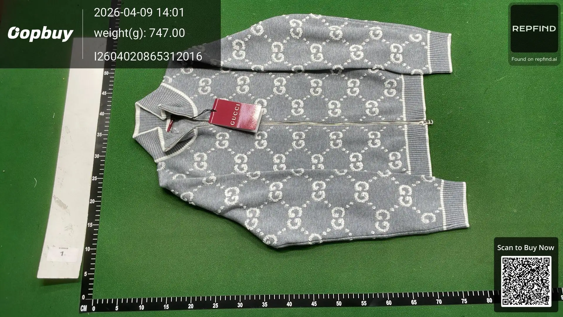 Double G Monogram Knit Zip-Up Cardigan -4