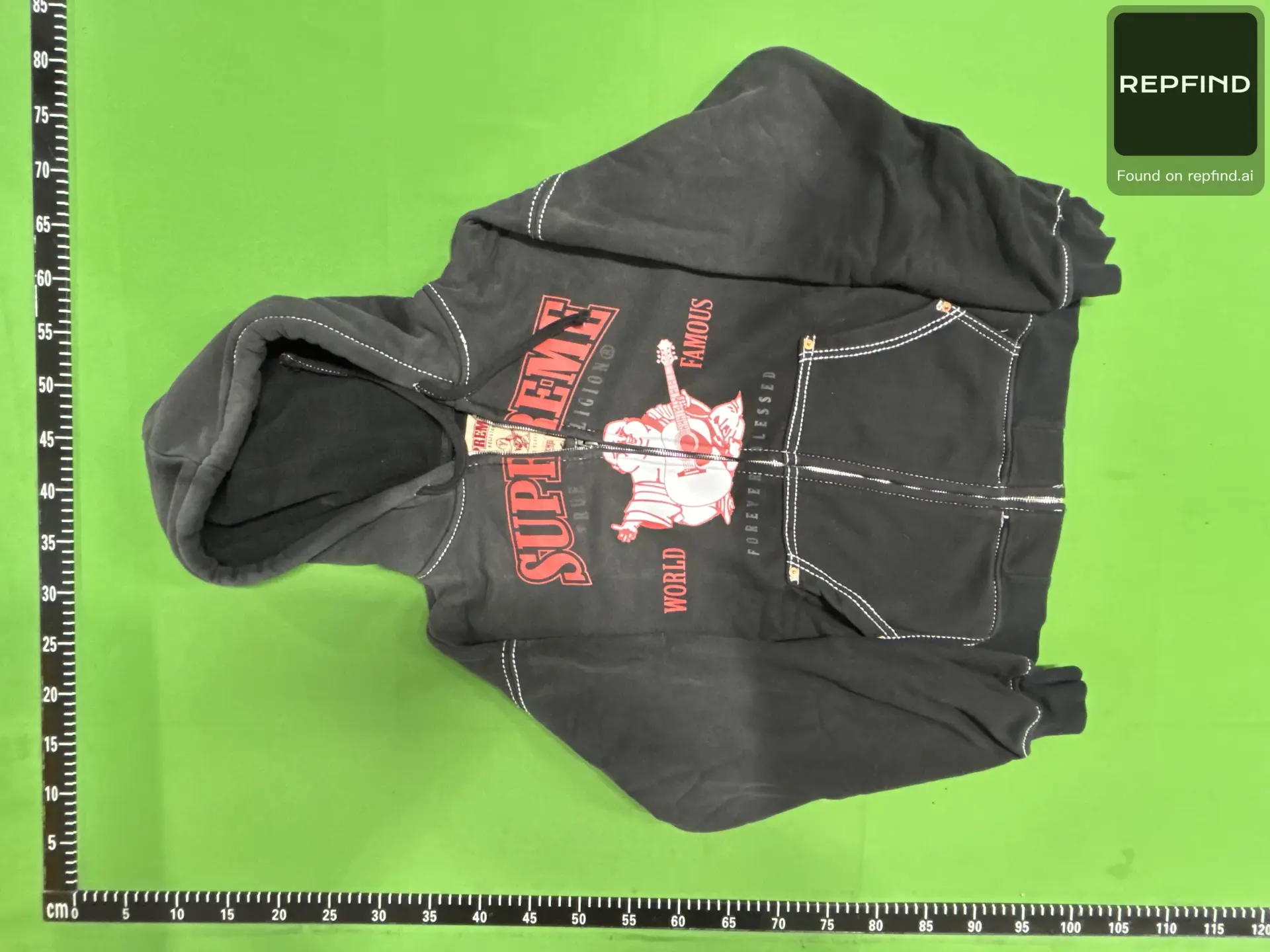 Distressed Wash Religious Print Zip-Up Hoodie -2
