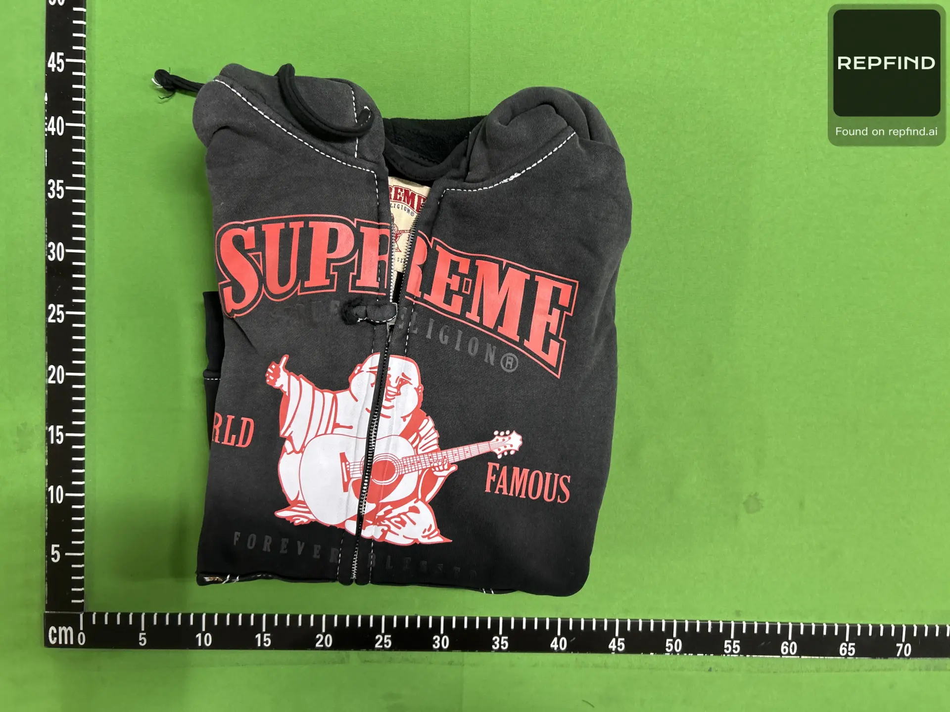 Distressed Wash Religious Print Zip-Up Hoodie -4