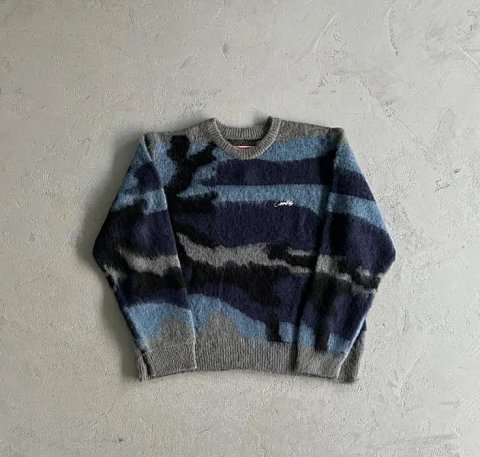 Blue Gray Camo Stripe Knit Swe