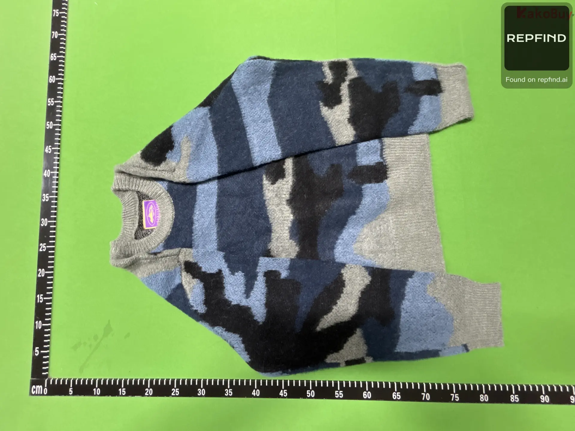 Blue Gray Camo Stripe Knit Sweater -5