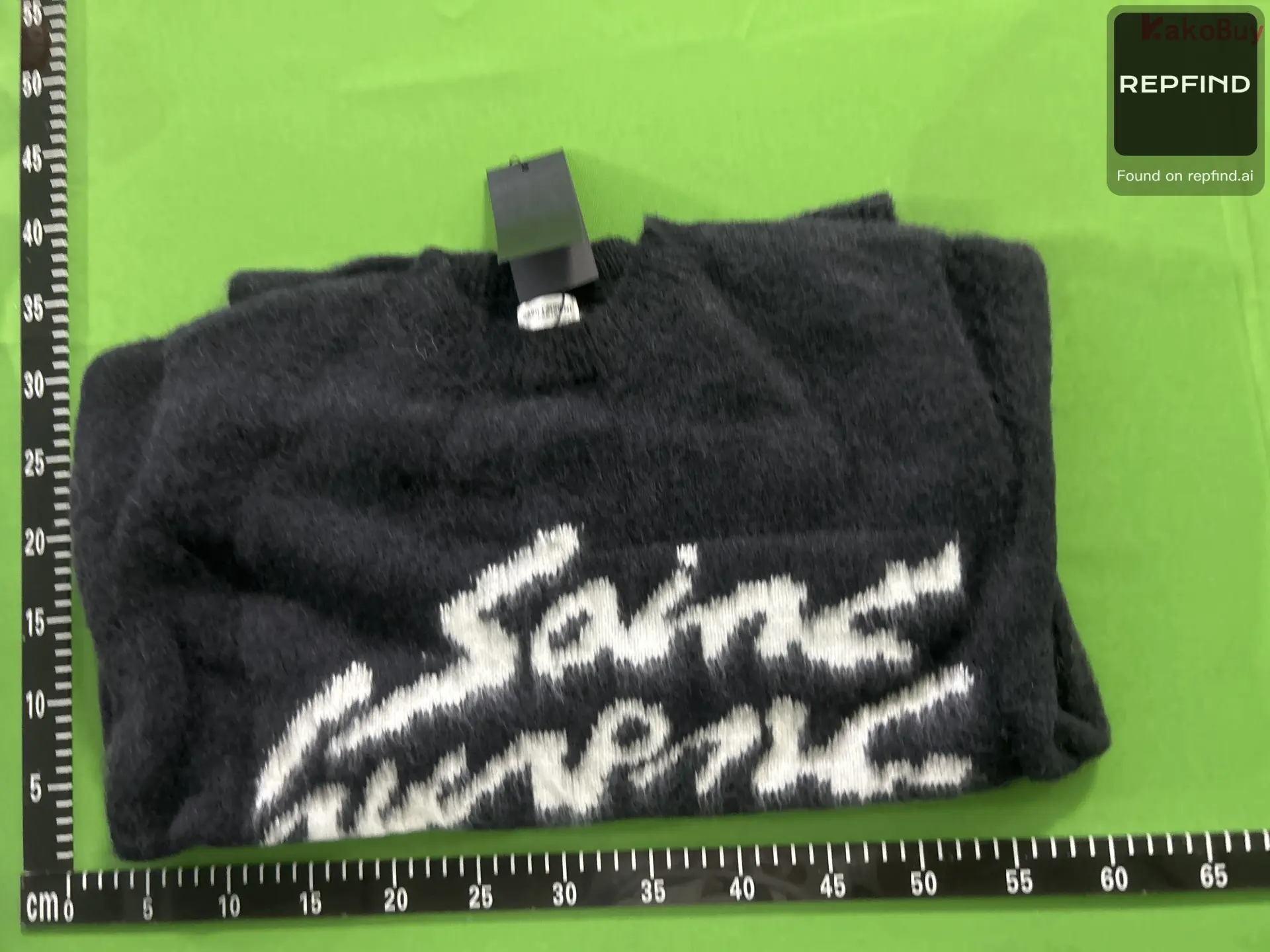 Black Letter Graphic Faux-Mink Knit Sweater -2