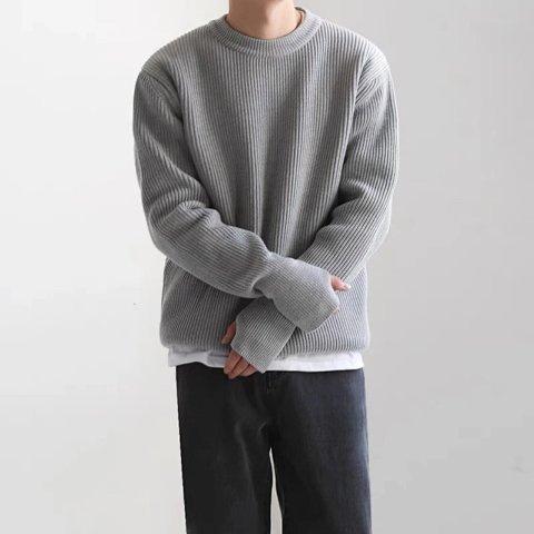 Gray Four-Stitch Crewneck Knit