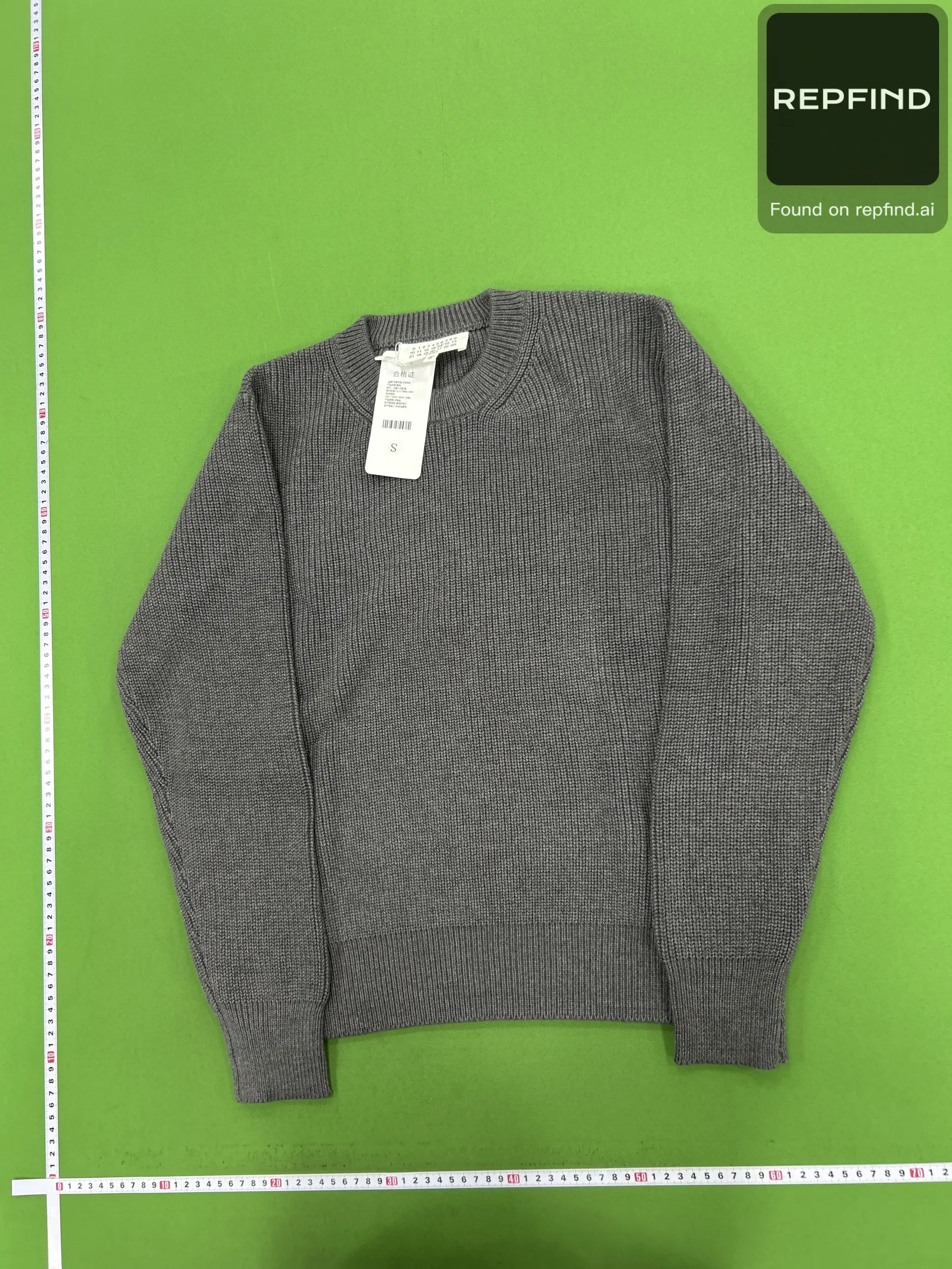 Gray Four-Stitch Crewneck Knit Sweater -2
