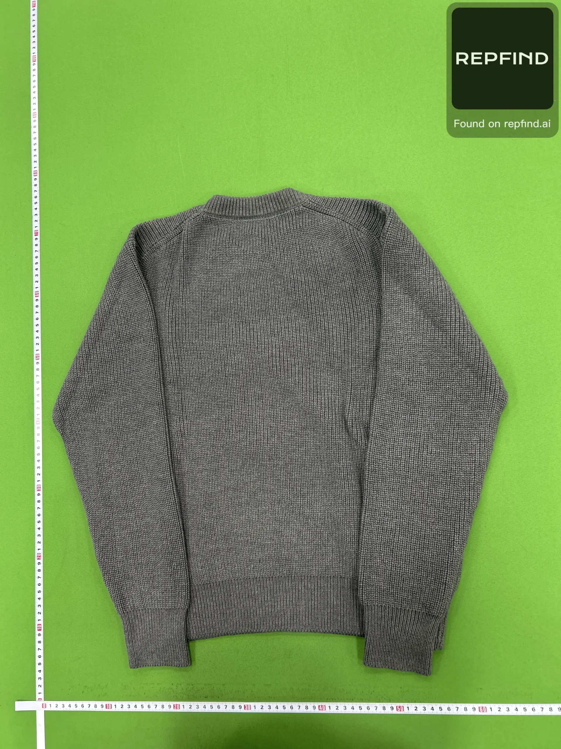 Gray Four-Stitch Crewneck Knit Sweater -3