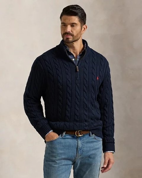 RL Half-Zip Cotton Cable-Knit 