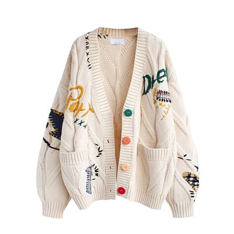 Graphic Embroidered Knit Cardi