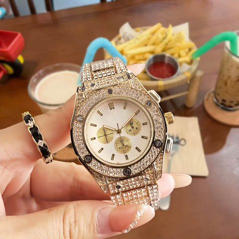 Gold Tone Crystal-Set Chronogr