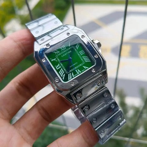 Green Dial Square Steel Bracel