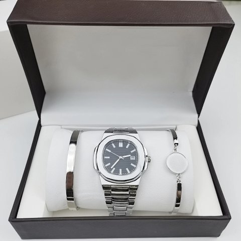 Steel Bracelet Watch Gift Set