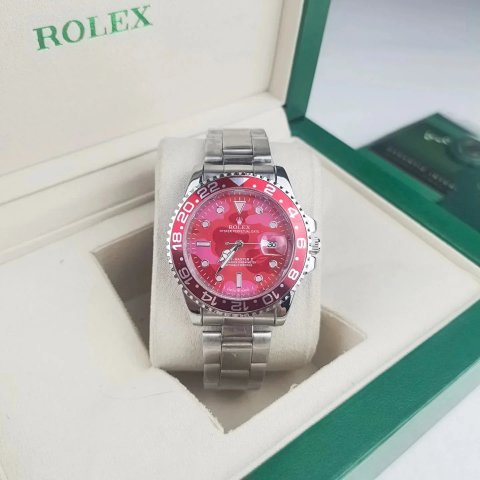 Red Dial Steel Bracelet Watch