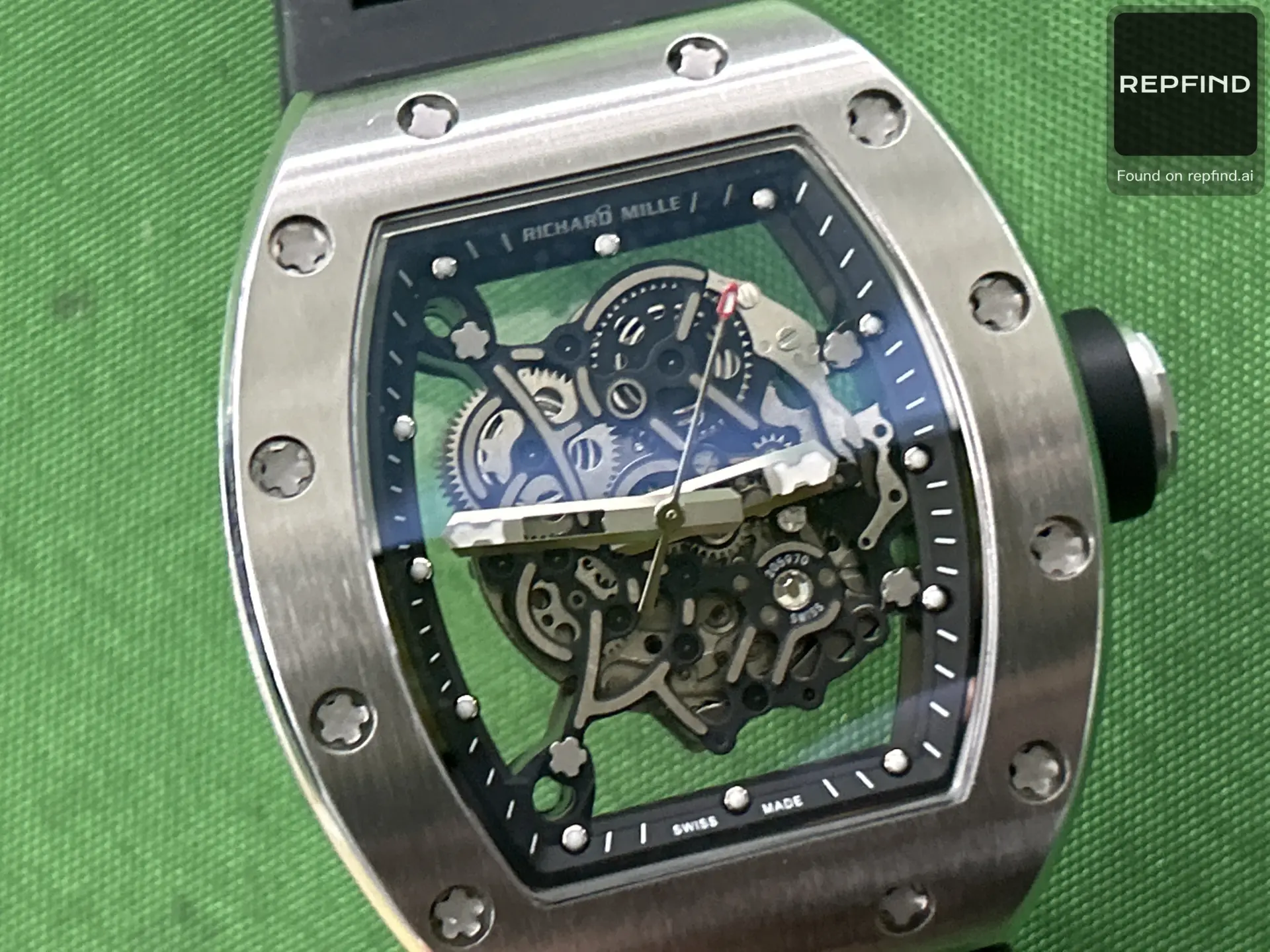 Black Strap Skeleton Tonneau Watch -5