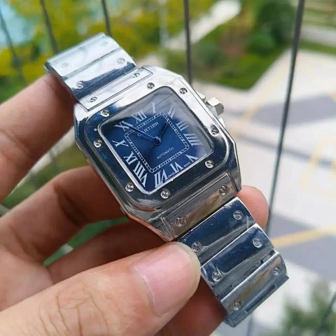 Square Blue Dial Steel Bracele