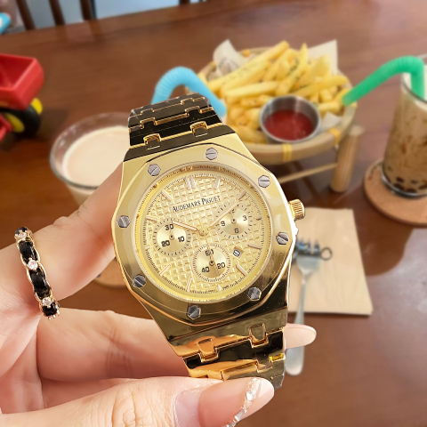 Gold Tone Octagonal Bezel Watc