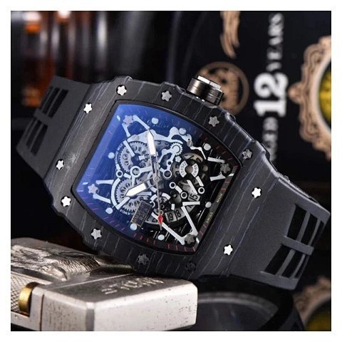 Black Strap Blue Skeleton Watc