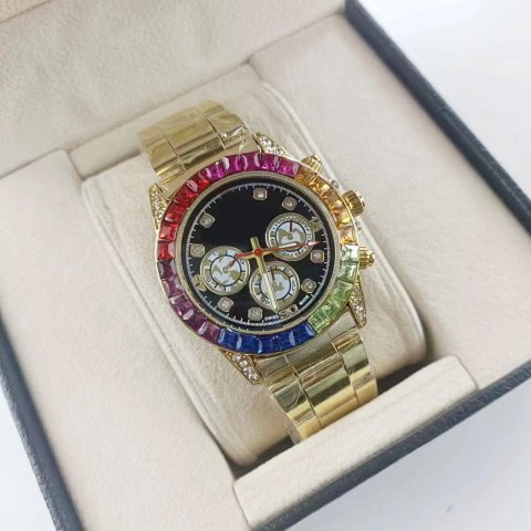 Rainbow Bezel Gold Tone Chrono