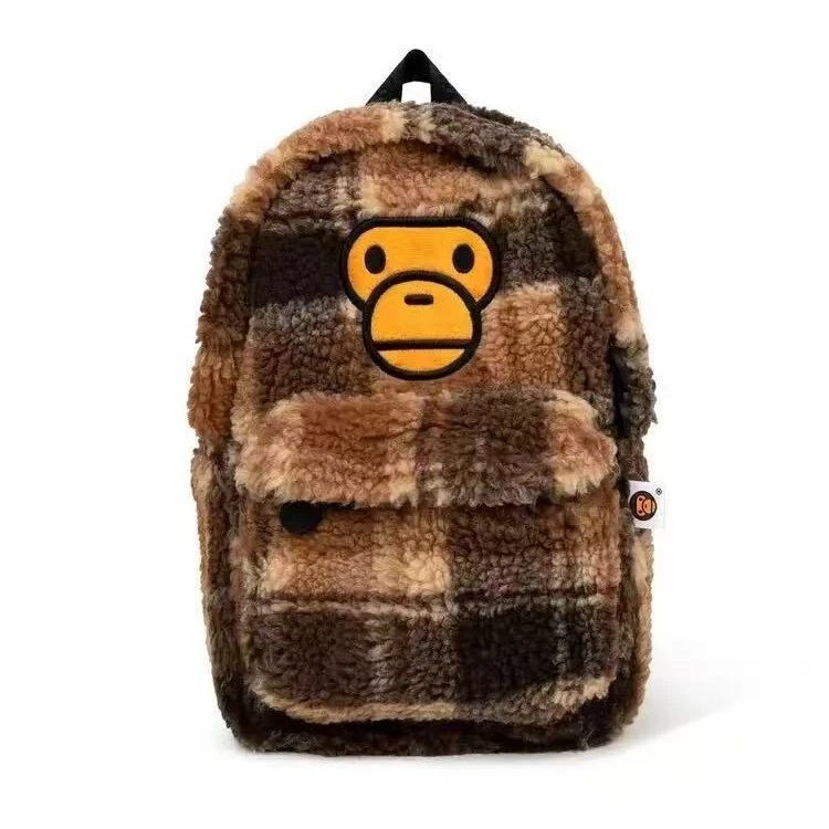 Plaid Plush Monkey Backpack