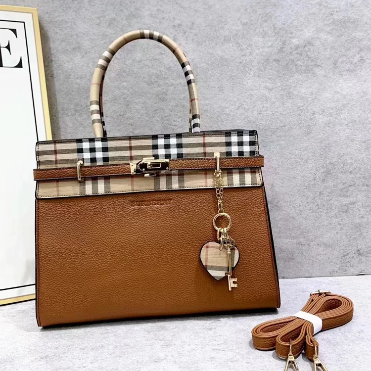 Plaid Trim Top Handle Bag 8030 -4