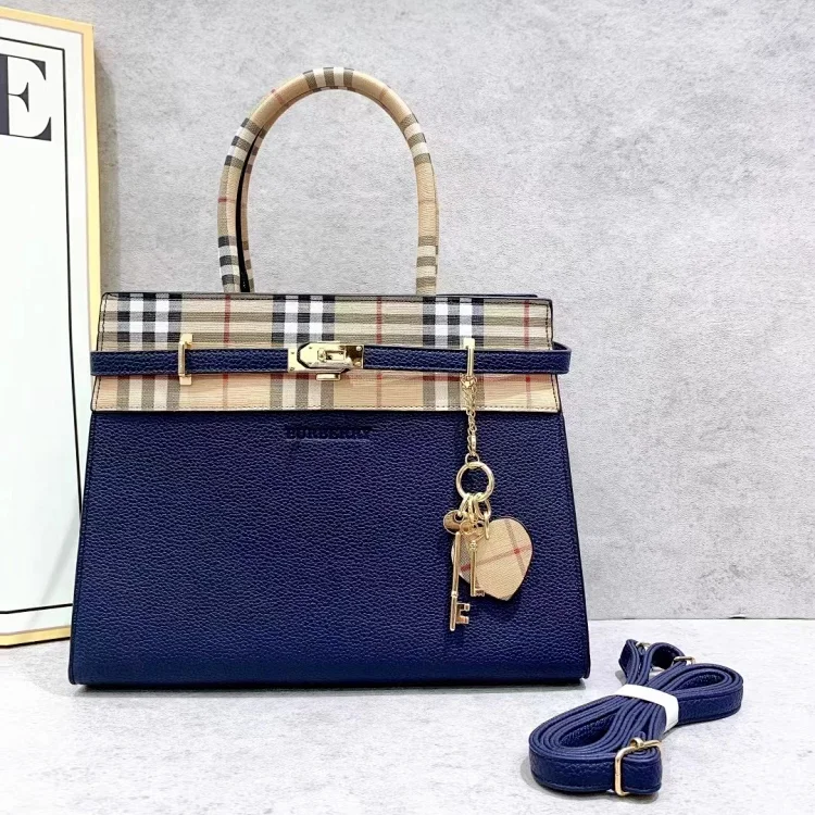 Plaid Trim Top Handle Bag 8030 -2