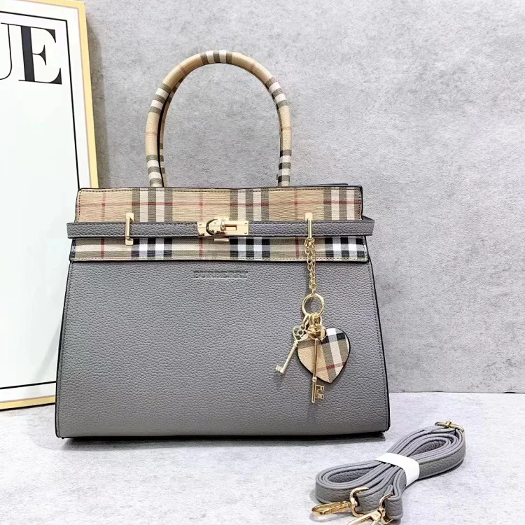 Plaid Trim Top Handle Bag 8030 -3