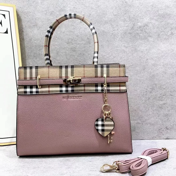 Plaid Trim Top Handle Bag 8030 -6