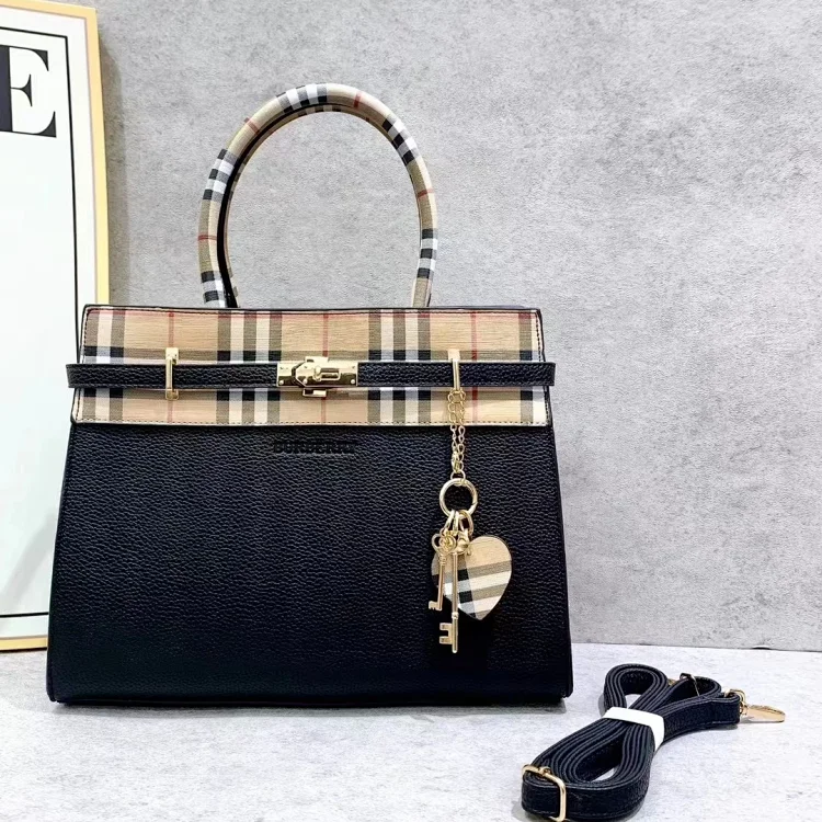 Plaid Trim Top Handle Bag 8030 -5