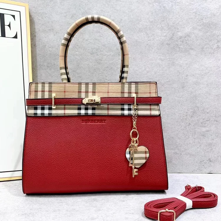 Plaid Trim Top Handle Bag 8030 -7