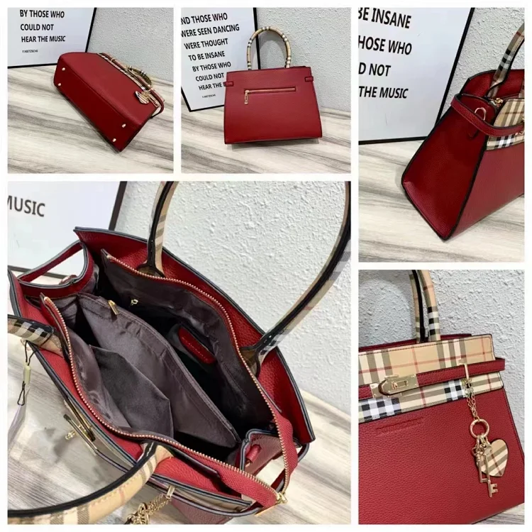 Plaid Trim Top Handle Bag 8030 -9