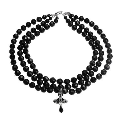 Black Bead Orb Necklace - 45