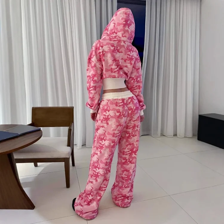 Floral Zip Hoodie and Trousers Set -3