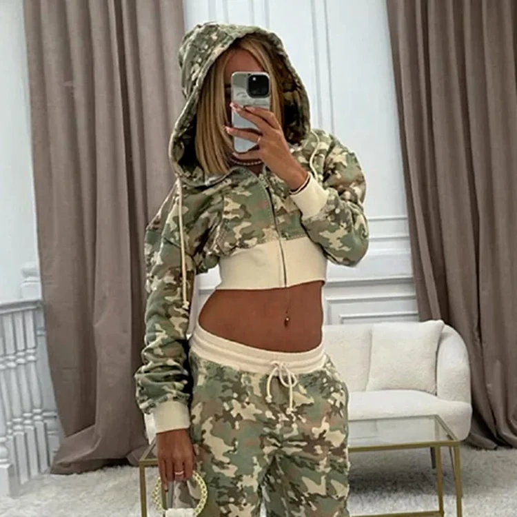 Floral Zip Hoodie and Trousers Set -2