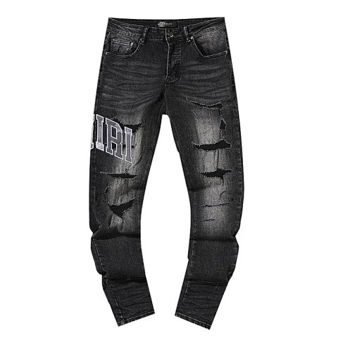 Ripped Patchwork Straight-Leg 
